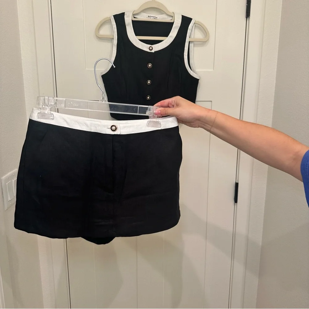 NEW Reformation Roxy Linen Two Piece Skort in Black White Contrast | size 4